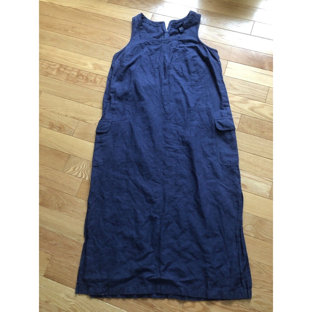 Venezia Full Length Dress Blue Size 14/16 Sleeveless Zip Back Linen Cotton Blend